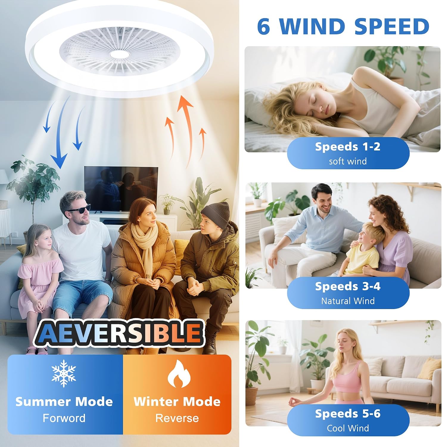 24' Bladeless Ceiling Fans with RGB Light, Low Profile Ceiling Fan with Light, Smart Modern Ceiling Fan with App/Remote/Voice Control, 3 Dimmable LED Light for Bedroom, Living Room White