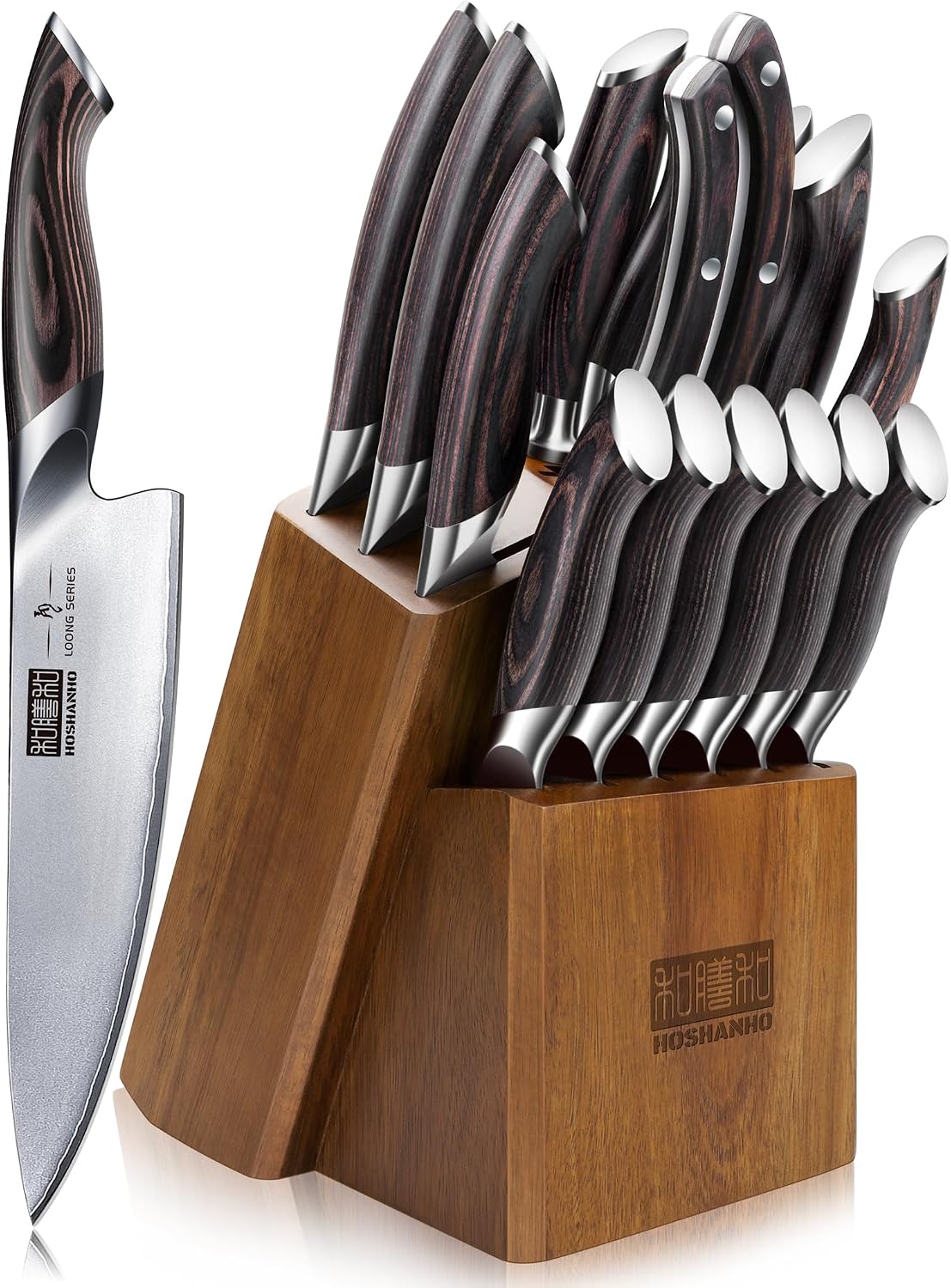 HOSHANHO 16-Piece Knife Set, Japanese High Carbon Stainless Steel Kitchen Knife Set, Ultra Sharp Chef Knife Block Set with Sharpener