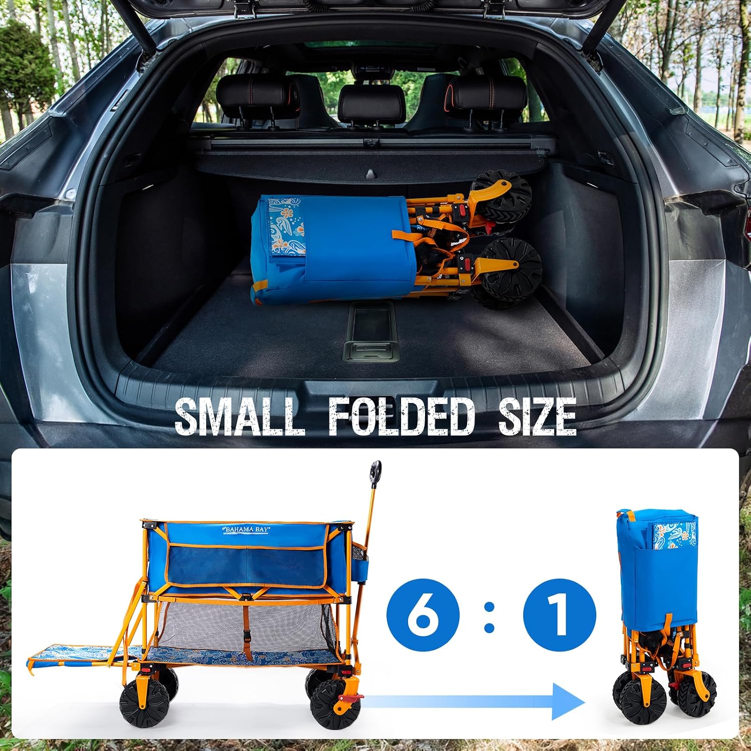 Old Bahama Bay 400L Collapsible Double Decker Beach Wagon with Brakes, Folding Beach Cart with 54' Extra Long Decker, 450LBS Heavy Duty Wagon Chart with All-Terrain Big Wheels for Sand Camping Garden