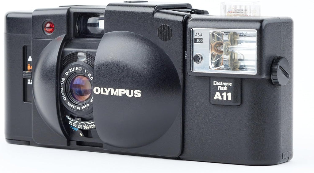 Olympus XA 35mm Film RangeFinder Camera with Flash Attached Olympus D-Zuiko 35mm f/3.5 lens and Flash Attachment (Renewed)