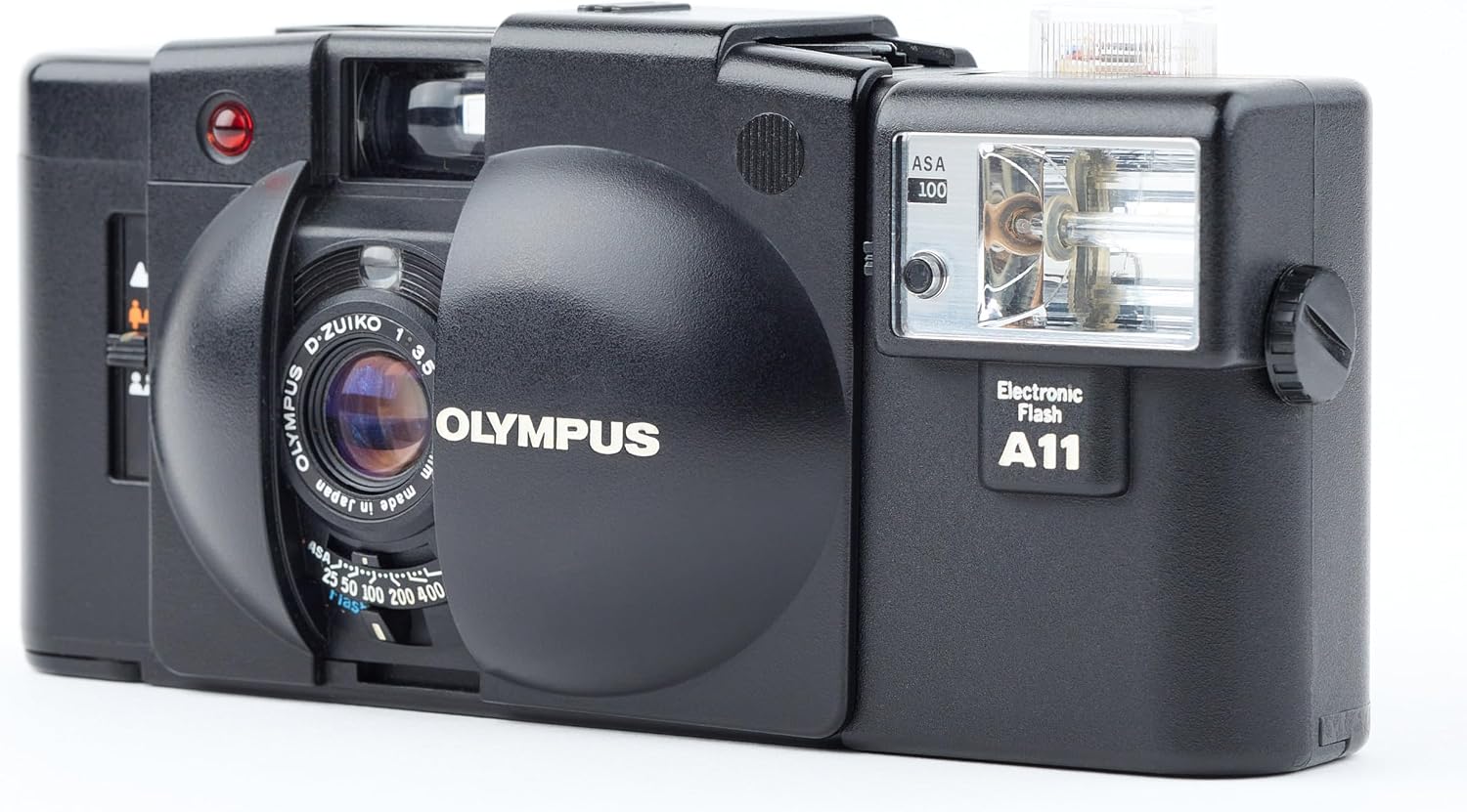 Olympus XA 35mm Film RangeFinder Camera with Flash Attached Olympus D-Zuiko 35mm f/3.5 lens and Flash Attachment (Renewed)