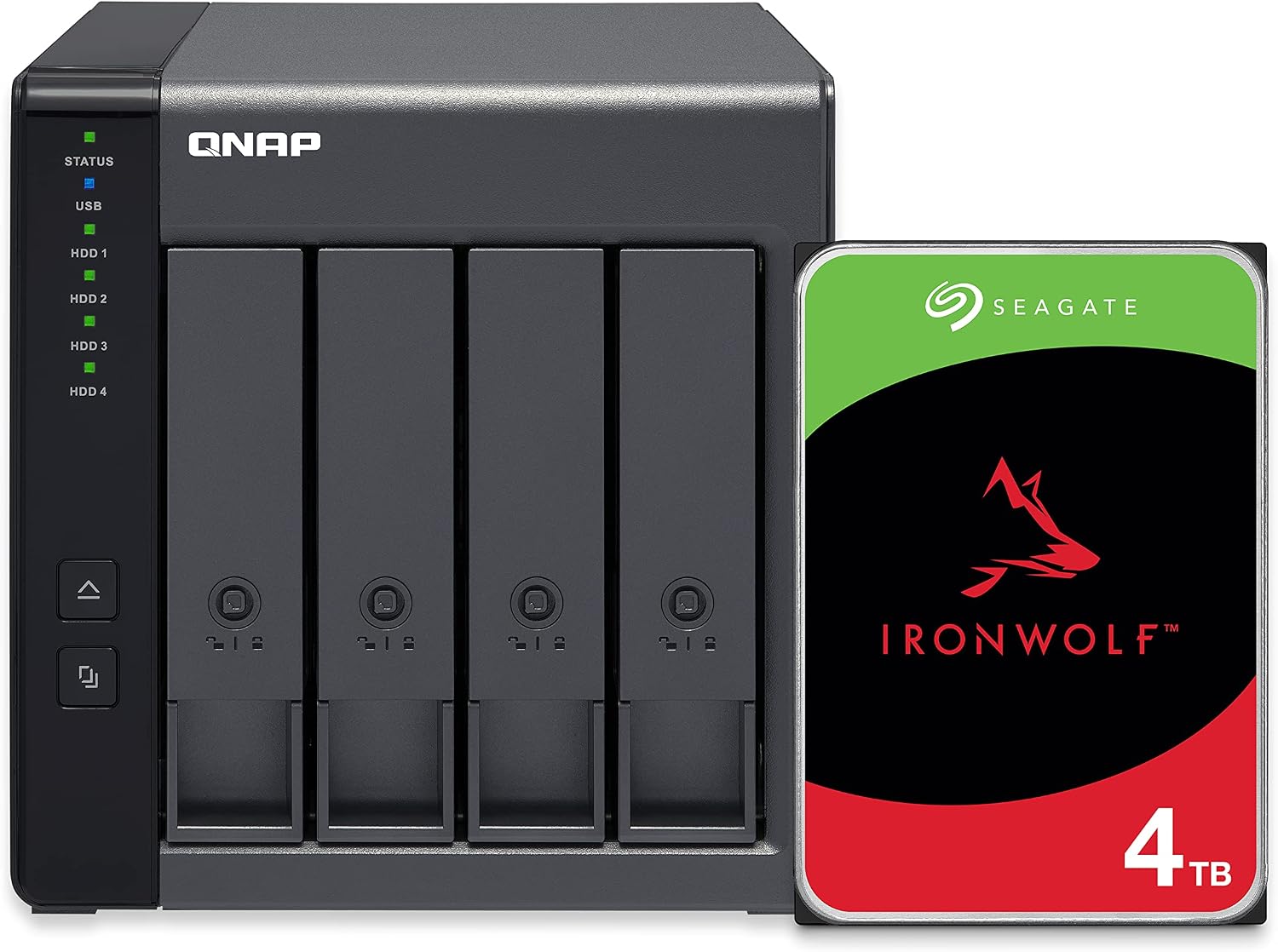 QNAP 4 Bay DAS (USB Type-C) with 12TB Storage Capacity, Preconfigured RAID 5 Seagate IronWolf HDD Bundle (TR-004-44R-US)