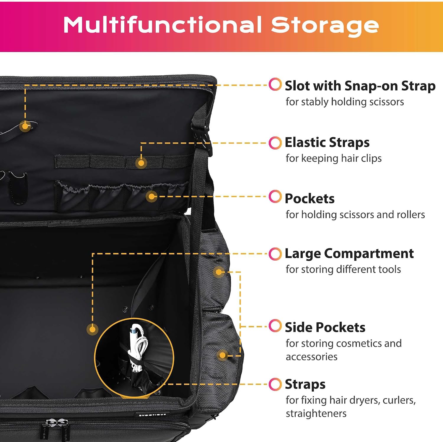 BYOOTIQUE Rolling Makeup Train Case Soft Sided Travel Cosmetic Organizer Storage 1680D Nylon Fabric Trolley Suitcase Mobile Barber Station, Black