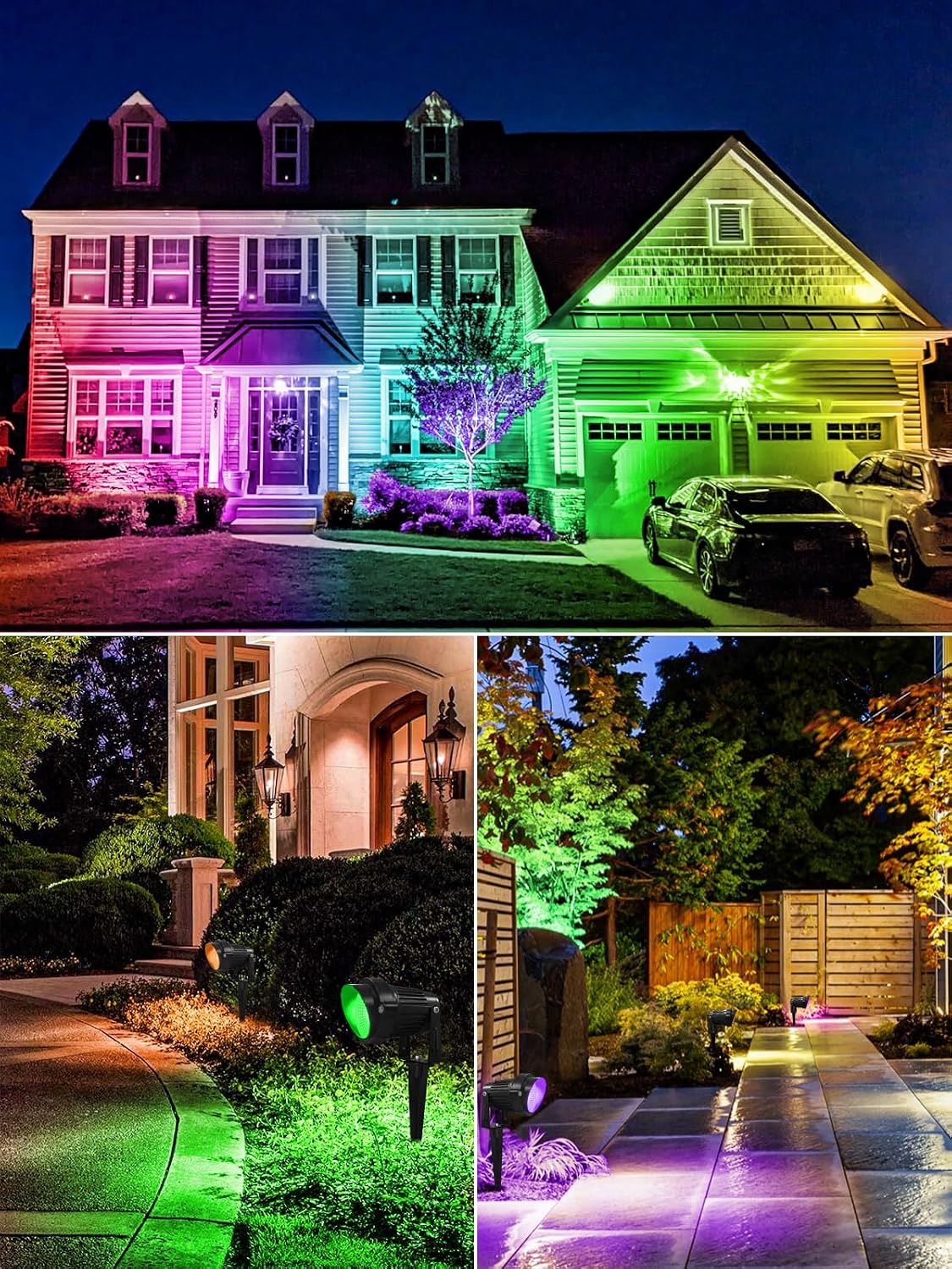 ZUCKEO All-in-One RGB Low Voltage Landscape Lighting Kit, 5W LED Color Changing Landscape Lights with Transformer and 120FT Wire, Outdoor Spotlights for Halloween Christmas Yard Garden Decor, 12Pack