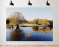 Trykid 20x10ft Autumn Trees River Reflection Clear Sky Backdrop Serene Natural Landscape Photography Background Outdoor Adventure Event Party Decoration Photo Booth Prop Fabric