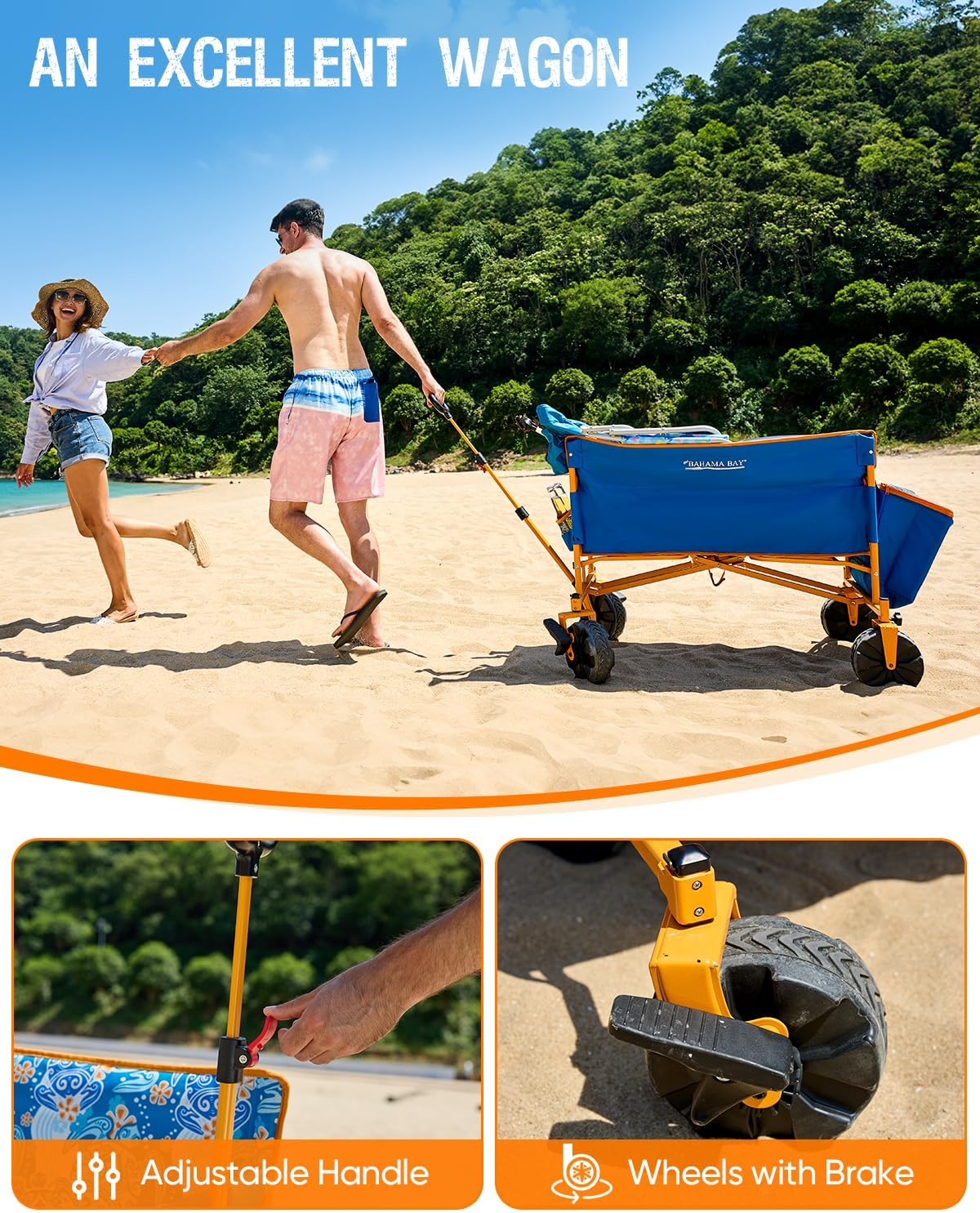 Old Bahama Bay 500lbs Love-Seat Wagon 3-in-1 Bench Wagon Seat for 2 Adults & Heavy Duty Utility Cart, 31L Detachable Cooler Bag, Adjustable Handle &Cup Holders,Perfect for The Beach, Sport, Camping