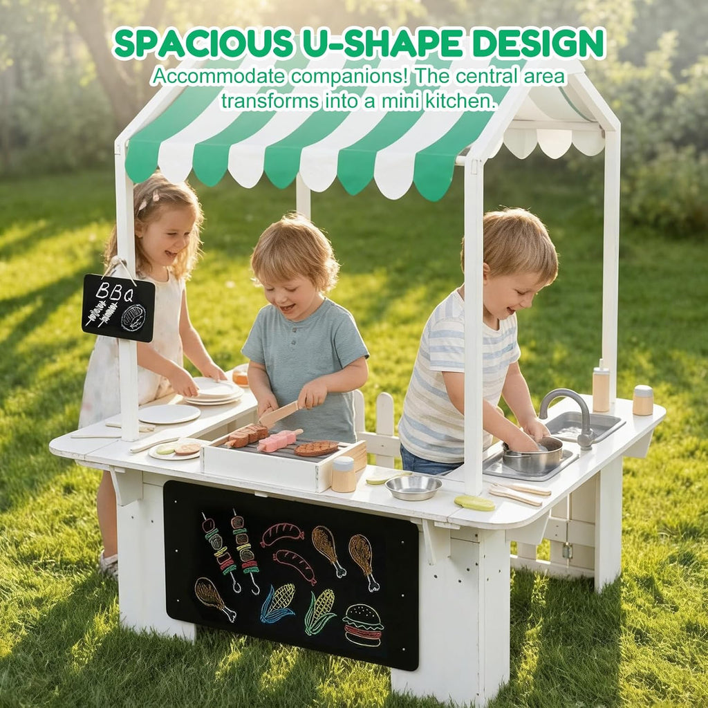 EDUBEBO Kids Outdoor Playhouse, Mud Kitchen, BBQ Toys,Outdoor playsets, Ideal Role Play Toy Gift for Toddlers and Kids Ages 3-8 (White)