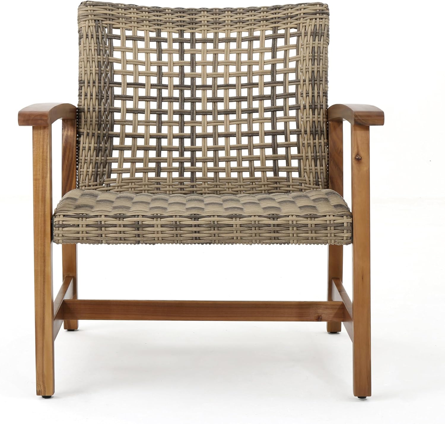 Christopher Knight Home Hampton Outdoor 3 Piece Wood and Wicker Club Chairs and Side Table Set, Gray