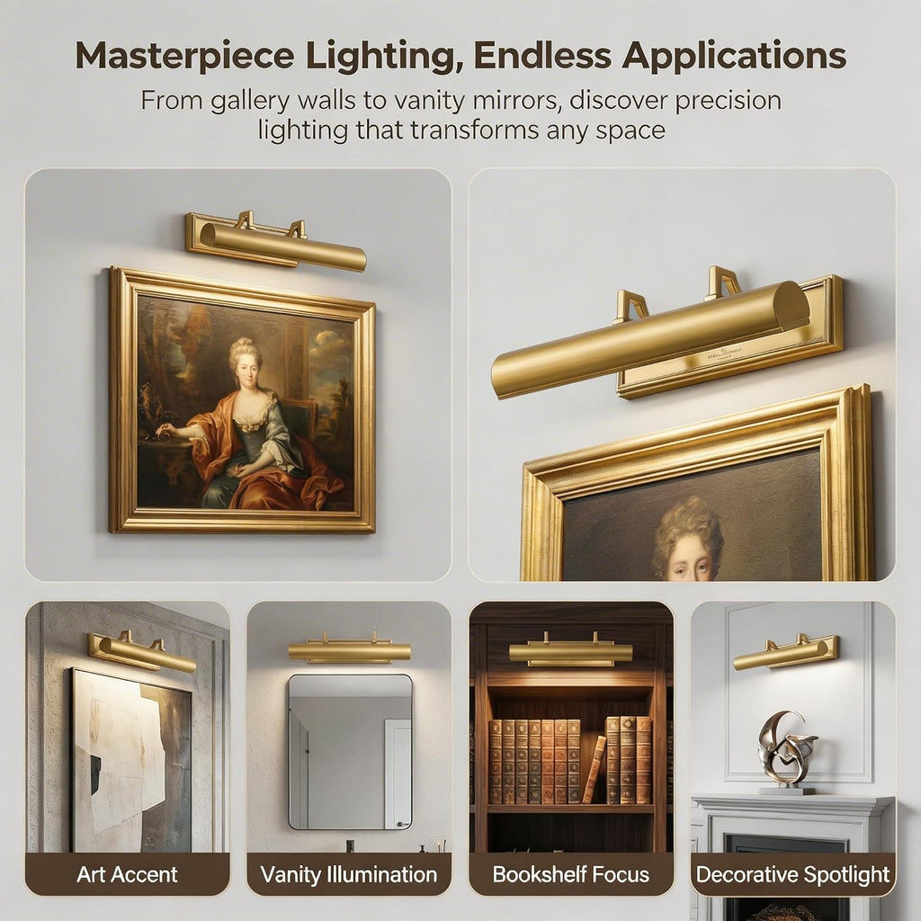 24' Brass Picture Light, 4-Light Gold Hardwired Picture Lights, 270° Rotatable Wall Sconce Lamp for Frame, Linear Art Light for Wall Painting Display Artwork Portrait Library Bulbs Included