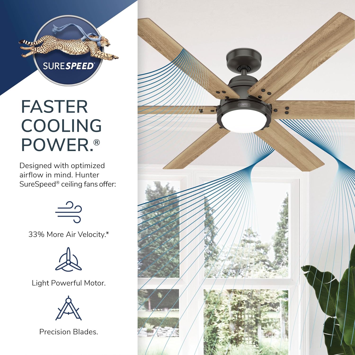 Hunter 72 inch Indoor Ceiling Fan with LED Light and Remote Control - Black Smart Ceiling Fan, Standard Mount, 6 Blades, for Bedroom or Living Room, Quiet - Gravity 51950, Matte Black