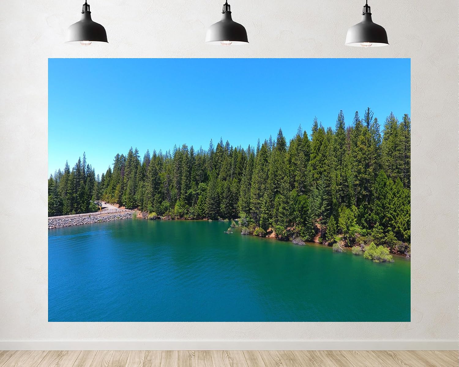 Trykid 20x10ft Emerald Lake Forest Backdrop Turquoise Water Pine Tree Forest Clear Blue Sky Photography Background Outdoor Adventure Party Decoration Photo Booth Prop Fabric