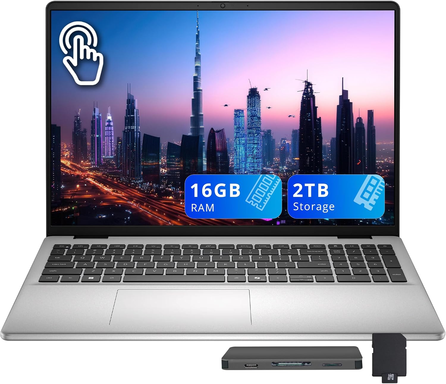 Dell 16' FHD+ Touchscreen Laptop, Intel Core 5 120U, 16GB RAM, 2TB Storage (1TB SSD + 1TB Docking Station Set), Intel Graphics, Backlit Keyboard, Numeric Keypad, Wi-Fi 6E, Win 11, Silver