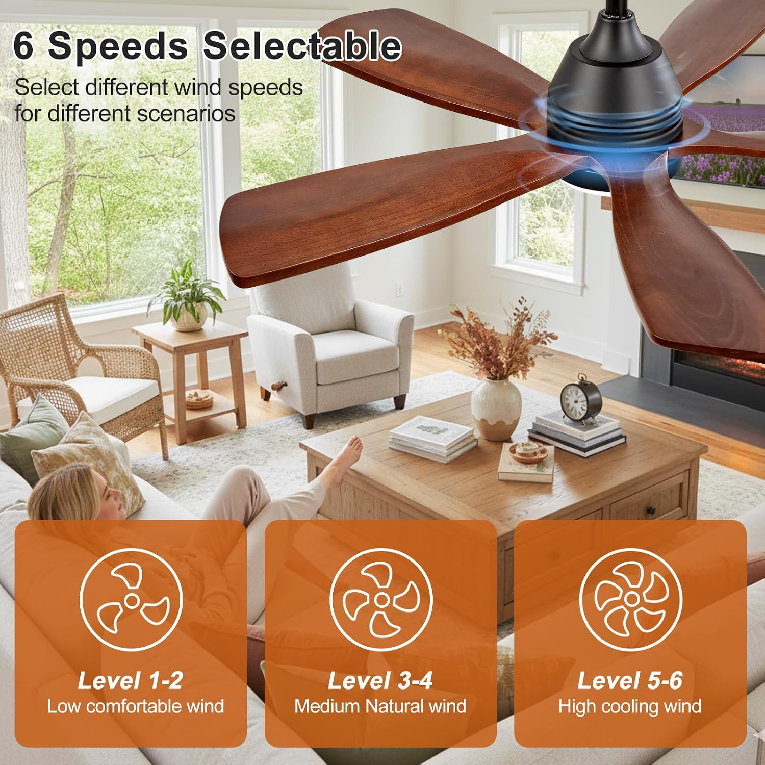 52 Inch Ceiling Fans with Lights and Remote, 5 Blades Wood Ceiling Fan with Light, Dimmable, Wall Switch, Reversible DC Motor, Modern Indoor Outdoor Ceiling Fan for Patio Bedroom