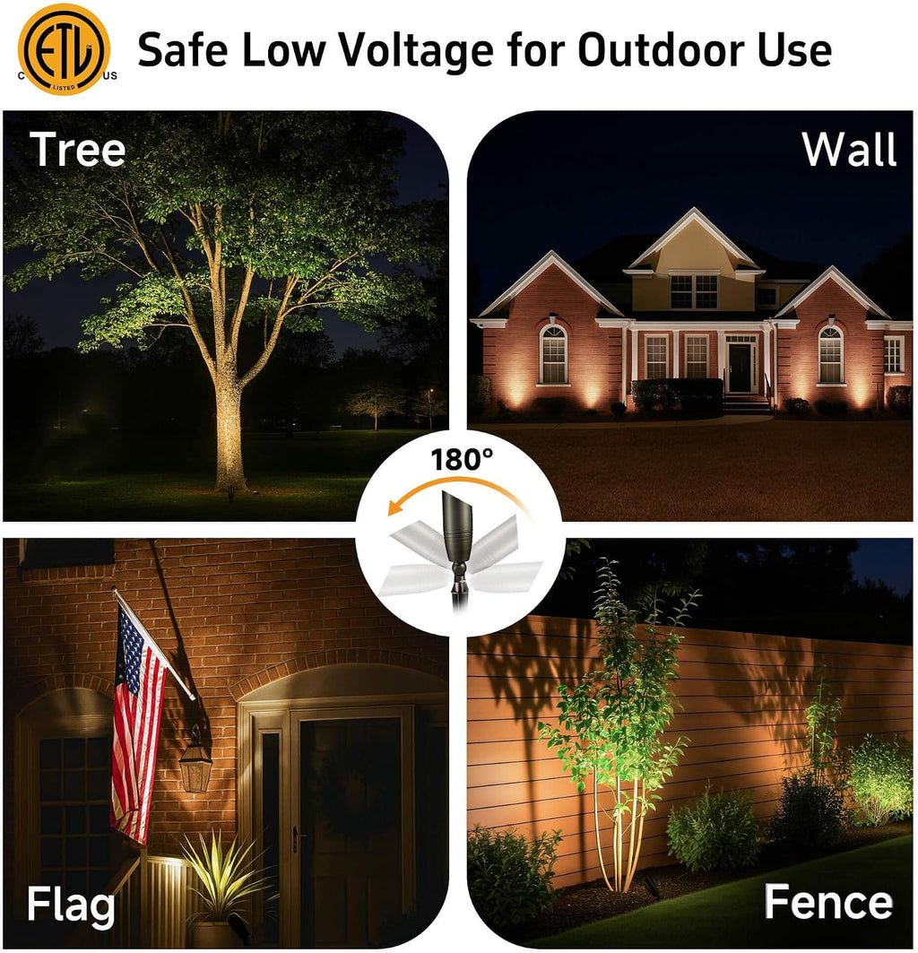 Gardenreet Brass Landscape Lighting - Low Voltage Spotlights Outdoor LED, 12V Wired Uplights, Waterproof Spot Lights, Bronze for Outside Trees with 5W 4000K Natural White MR16 Bulb (4 Pack)