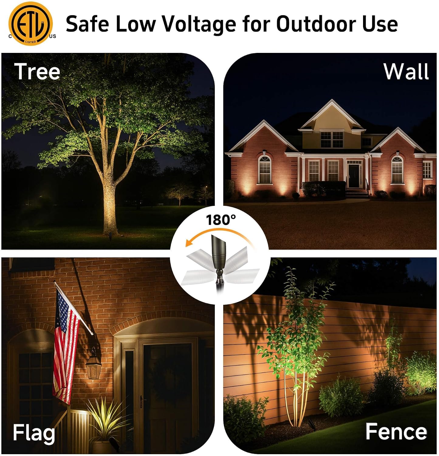 Gardenreet Brass Landscape Lighting - Low Voltage Spotlights Outdoor LED, 12V Wired Uplights, Waterproof Spot Lights, Bronze for Outside Trees with 5W 4000K Natural White MR16 Bulb (4 Pack)