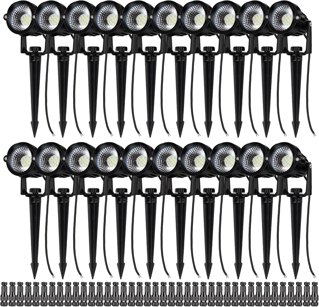 12W Landscape Lights Low Voltage LED Landscape Lighting Spotlight Waterproof Garden Pathway Christmas Decorative Lights Outdoor, 20 Pack with Connector (Cool White 5000K)
