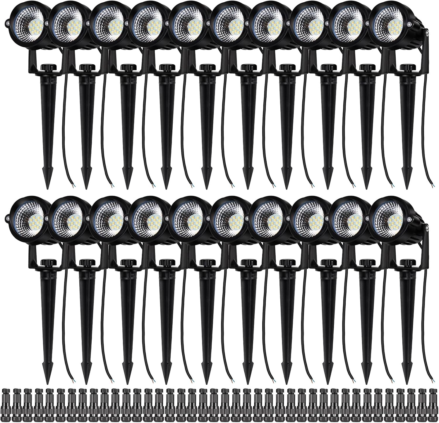 12W Landscape Lights Low Voltage LED Landscape Lighting Spotlight Waterproof Garden Pathway Christmas Decorative Lights Outdoor, 20 Pack with Connector (Natural White)