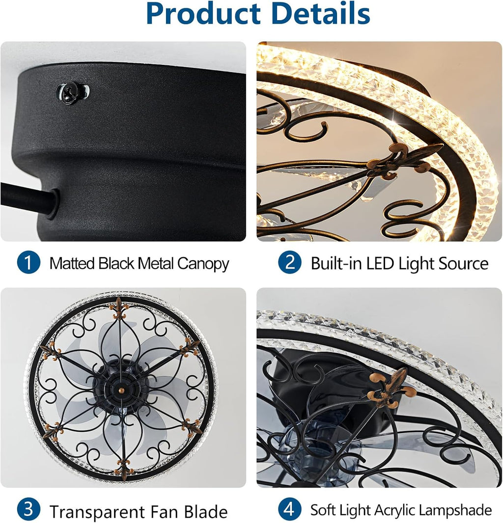 Caged Ceiling Fan with Lights Remote Control, 6 Speeds 3 Color Farmhouse Industrial Ceiling Fan with Light for Kitchen Bedroom Living Room