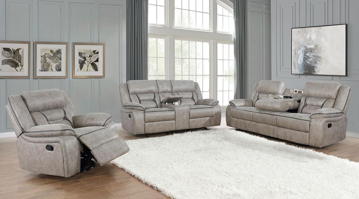 Coaster Home Furnishings Greer 3-Piece Upholstered Reclining Sofa Set Taupe 651351-S3