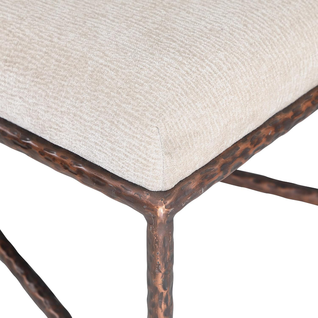 Meridian Furniture 22063Beige Valley Collection Modern | Contemporary Bench with Soft Beige Chenille Fabric, Brushed Bronze Forged Iron Metal Legs and Frame, 25' W x 18' D x 18' H, Beige