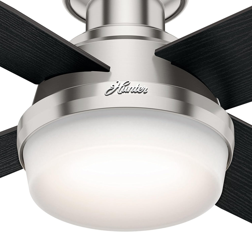 Hunter Fan 52 inch Contemporary Low Profile Brushed Nickel Ceiling Fan with LED Light kit and Remote Control, 4 Blade (Renewed)