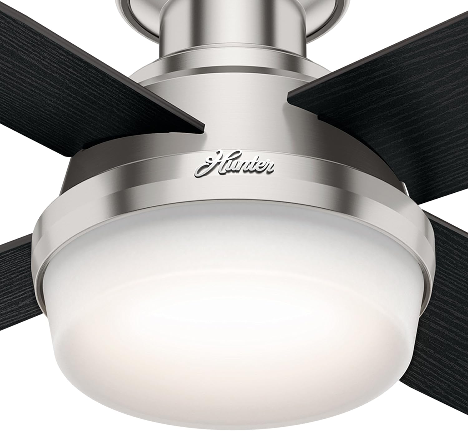 Hunter Fan 52 inch Contemporary Low Profile Brushed Nickel Ceiling Fan with LED Light kit and Remote Control, 4 Blade (Renewed)