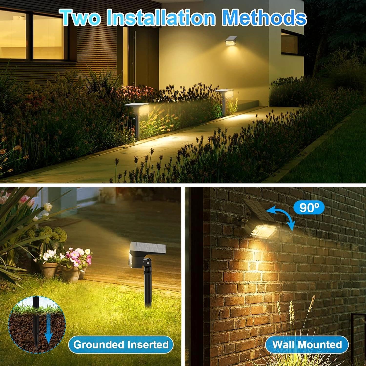 ALEjon Solar Landscape Spotlights Outdoor, 57 Led Solar Lights, 3 Modes Solar Spot Lights, IP65 Waterproof Solar Powered Garden Yard Light, 10 Pack for Outside Patio Pathway Pool (Warm White)