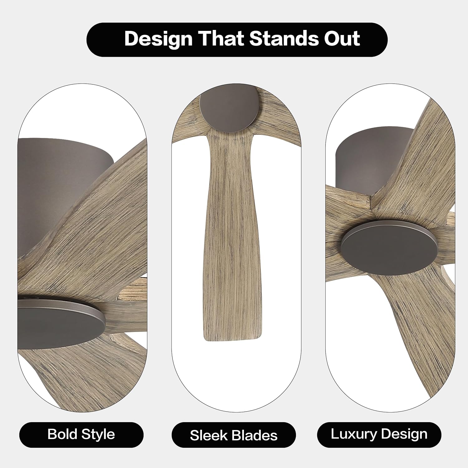 WINGBO 48' Flush Mount DC Ceiling Fans without Lights, 5 Carved Solid Wood Blades, 6-Speed Reversible DC Motor, Low Profile Hugger Ceiling Fan No Light for Living Room Bedroom Patio, Graphite and Gray