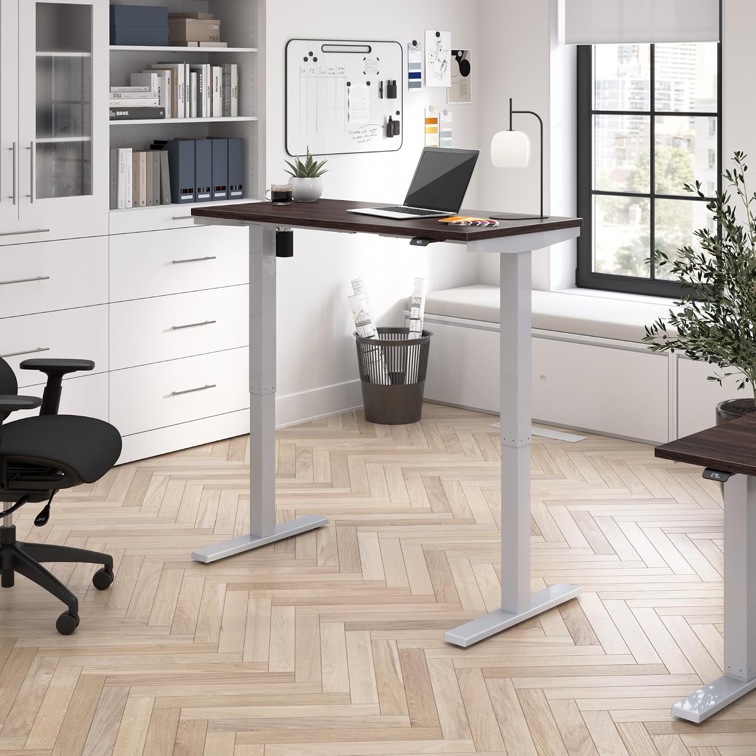 Bush Business Furniture 48-inch Electric Height Adjustable Standing Desk, Ergonomic Sit-Stand Computer Table for Home and Professional Office, Move 40 Series, Black Walnut with Metallic Gray Base
