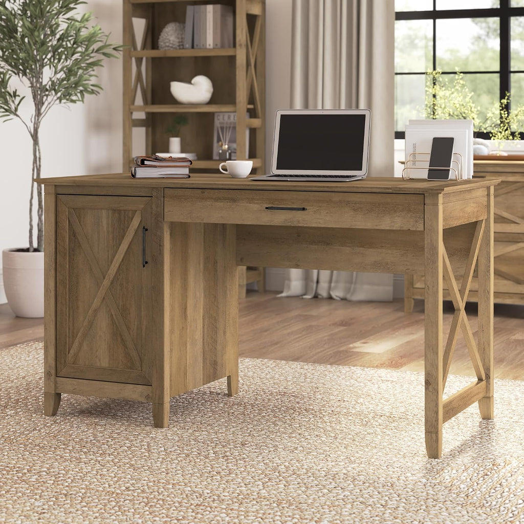 Bush Home Key West Computer Desk with Storage | Farmhouse PC Table for Home Office in Reclaimed Pine | 54W x 24D
