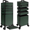 5 in 1 Rolling Makeup Train Case on Wheels Large Cosmetic Organizer Travel Cart for Women Beauty Salon Barber Hairstylist Green