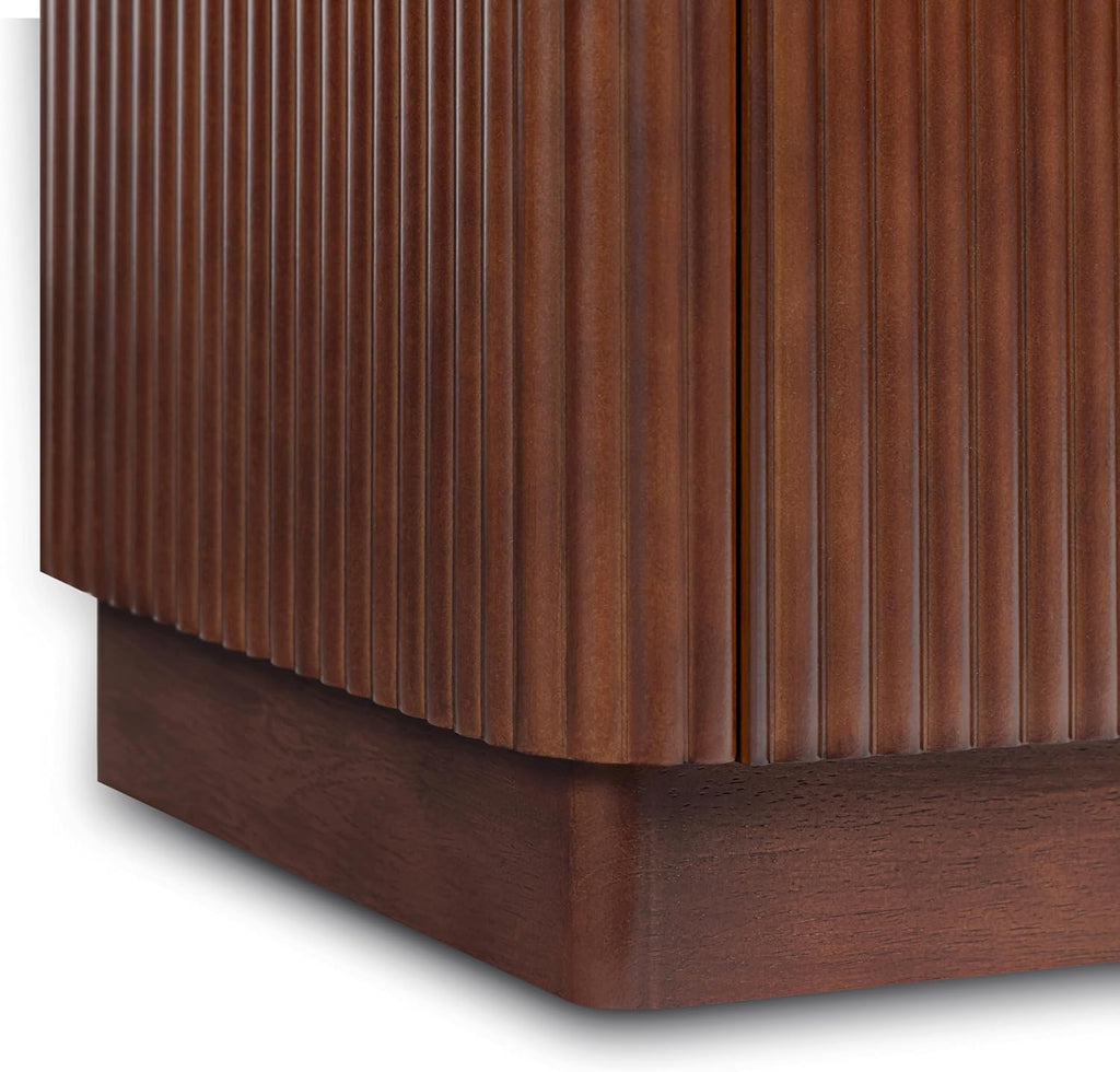 Teamson Home 20'' W Modern Storage 2-Drawer Push to Open Nightstand with Solid Wood Frame, Bedside Table Bedroom Furniture with Reeding Pattern in Scandinavian Style, Walnut
