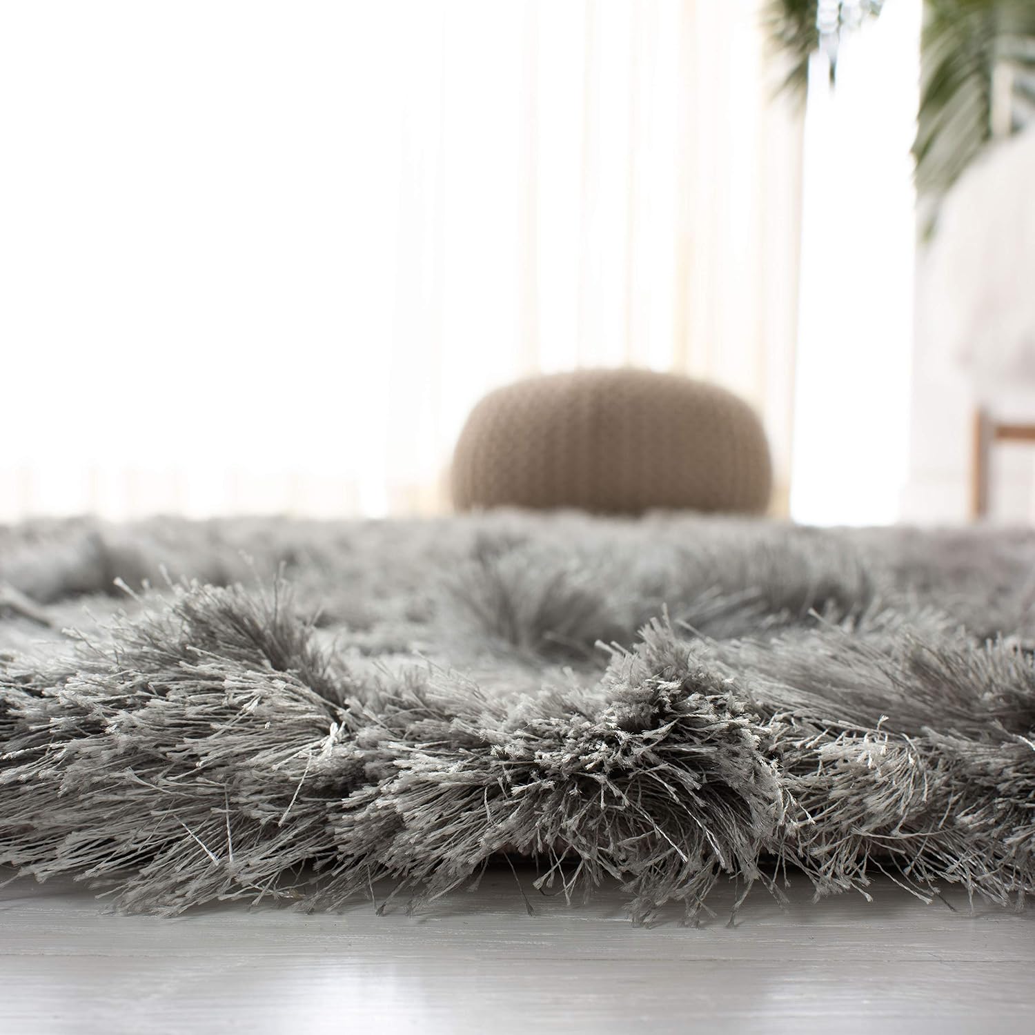 SAFAVIEH Ocean Shag Collection Runner Rug - 2'3' x 12', Silver, Handmade Solid, 2.4-inch Thick Ideal for High Traffic Areas in Living Room, Bedroom (OCG101G)
