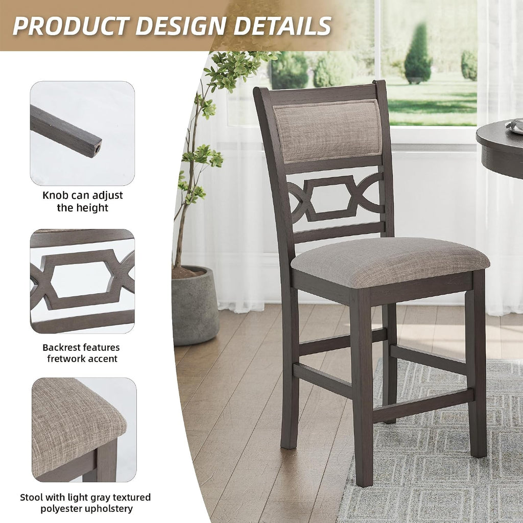 Signature Design by Ashley Wrenning Modern Diamond Patterned Counter Height Dining Table and 4 Upholstered Bar Stools with 2 Shelves, Set of 5, Gray & Light Gray
