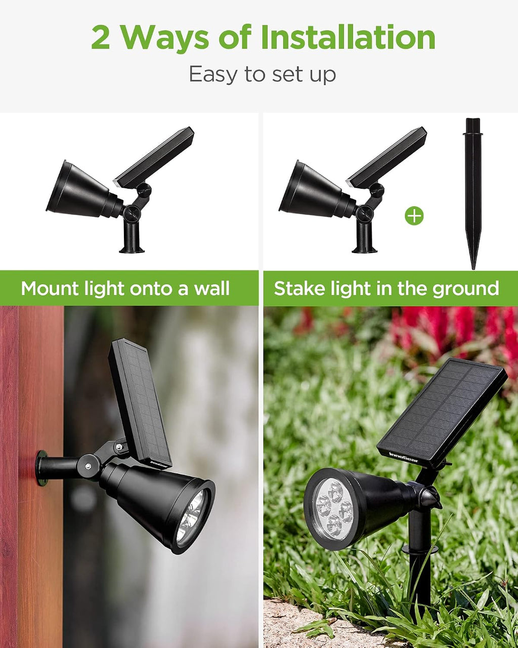 InnoGear 10 Pack of Solar Outdoor Lights, Waterproof Spot Lights Outdoor Solar Spotlights Solar Garden Light Auto On/Off for Yard, 6 Pcs White Light & 4 Pcs Warm White Light