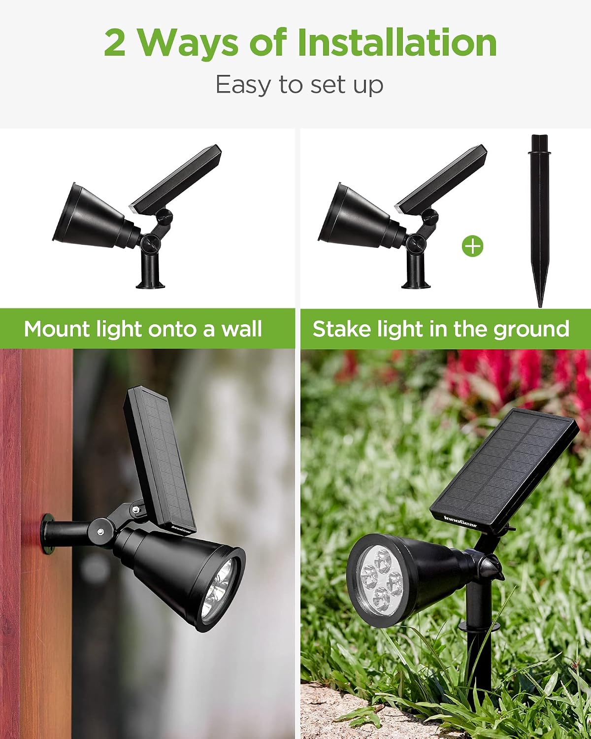 InnoGear 10 Pack of Solar Outdoor Lights, Waterproof Spot Lights Outdoor Solar Spotlights Solar Garden Light Auto On/Off for Yard, 6 Pcs White Light & 4 Pcs Warm White Light