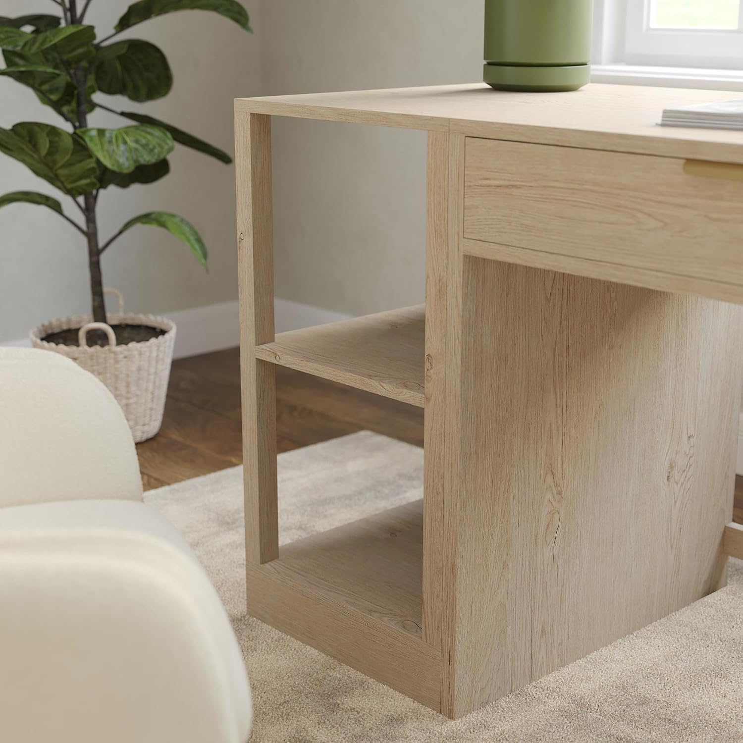 Martha Stewart Kayden Home Office Modular 2-Tier Bookshelf with Open Storage and 2 Shelves in Light Natural