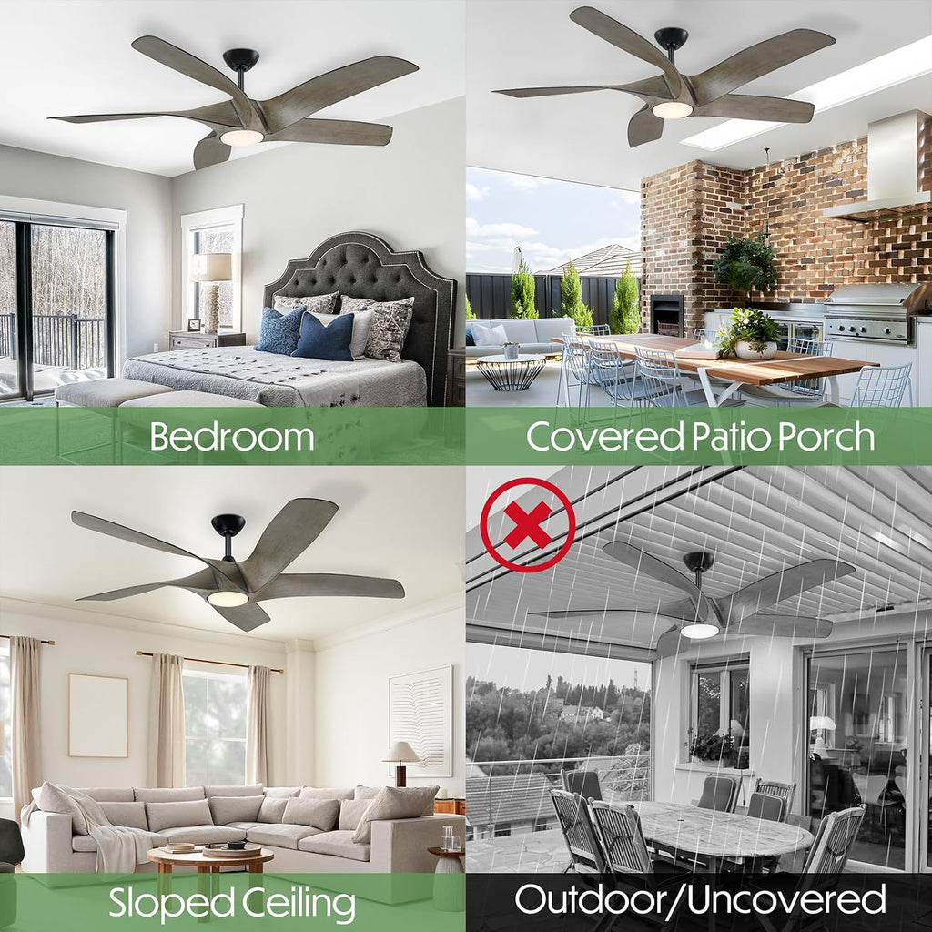 60 Inch Ceiling Fans with Lights and Remote,Flush Mount Low Profile, DC Reversible Motor,6 Speeds Noiseless Ceiling fans For Bedroom,Patio,Farmhouse,Indoor & Outdoor Use,ETL Certification