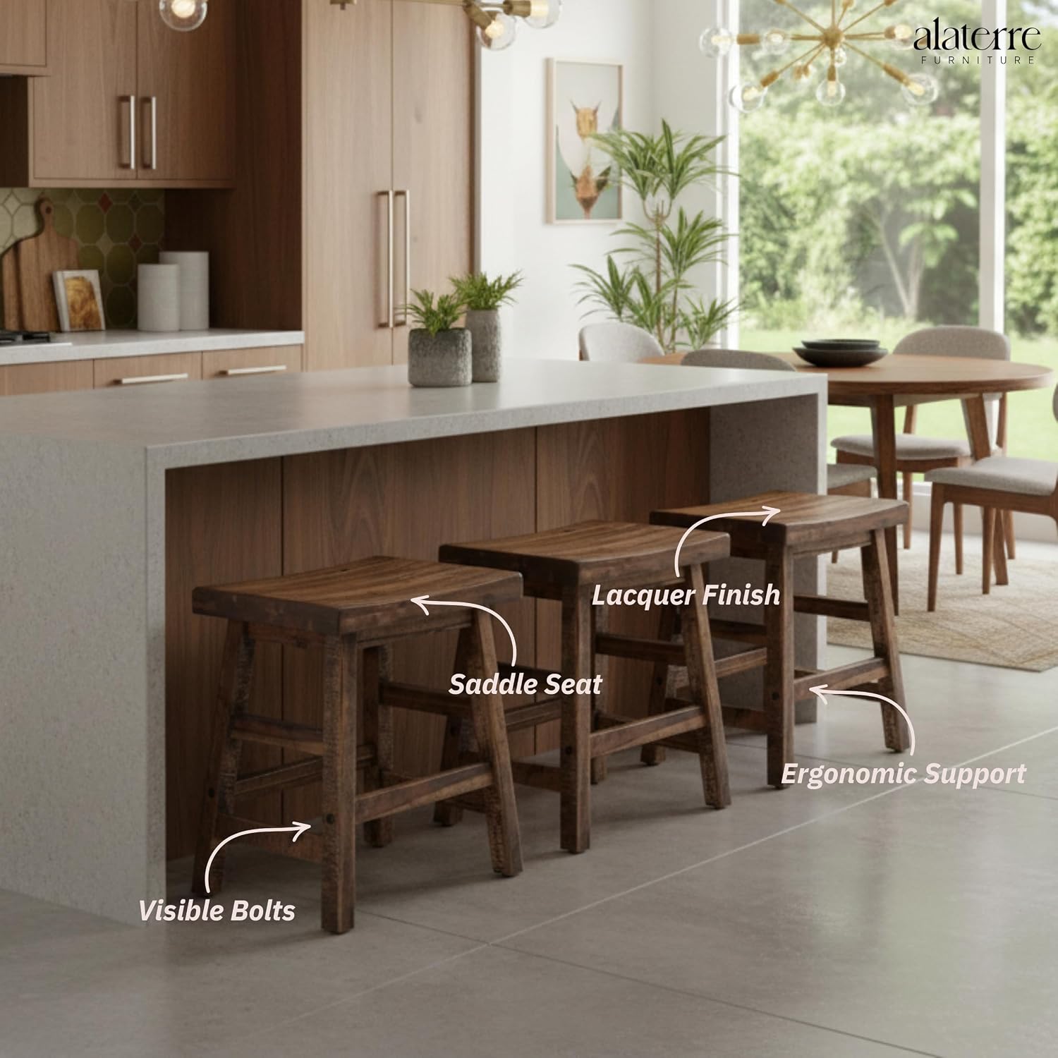 Alaterre Furniture Durango Set of 2 Industrial 20-Inch Wood Dining Stools – Rustic Farmhouse Style Solid Wood Backless Seats for Kitchen, Dining Table, or Extra Seating