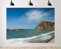 Trykid 20x10ft Coastal Rocks Blue Sea Backdrop Waves Pebble Beach Cliffs Clear Sky Photography Background Seaside Nature Exploration Tapestry Party Decoration Photo Studio Prop Fabric