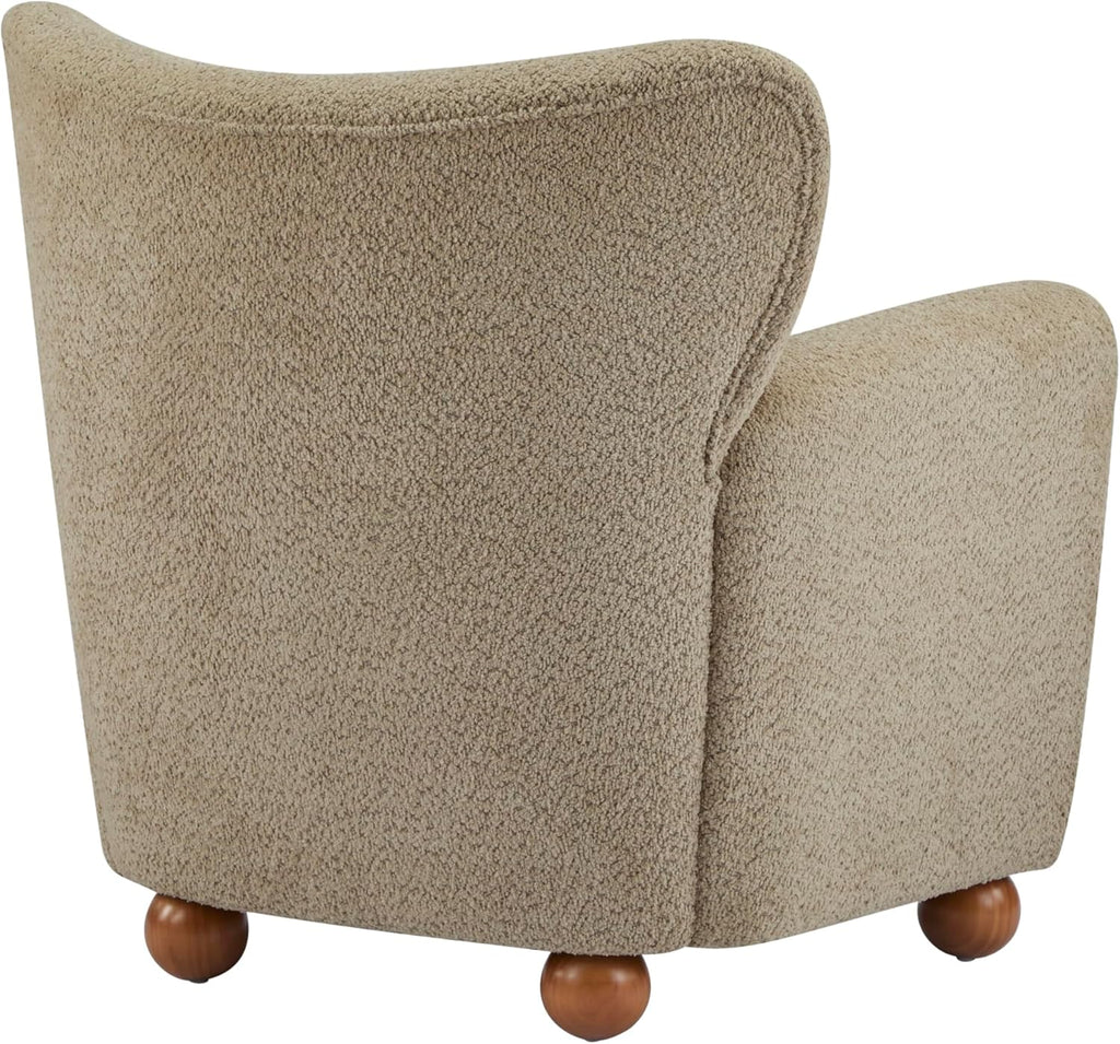 Christopher Knight Home Lindy Wingback Accent Chair, Upholstered Armchair with Rounded Wooden Legs, Curved Backrest Single Sofa, Soft Cushion Seating, Comfy Lounge Chair for Living Room, Light Brown