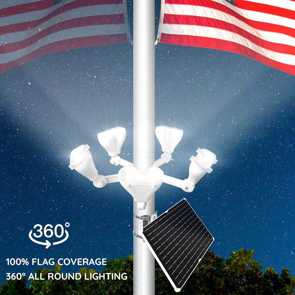 Solar Powered Flag Light,5 Super LEDs Flag Light Solar Powered,4800lm 12000mah Brightest Led Flagpole Lights Light Up American Flag Outdoor with from Dusk to Dawn