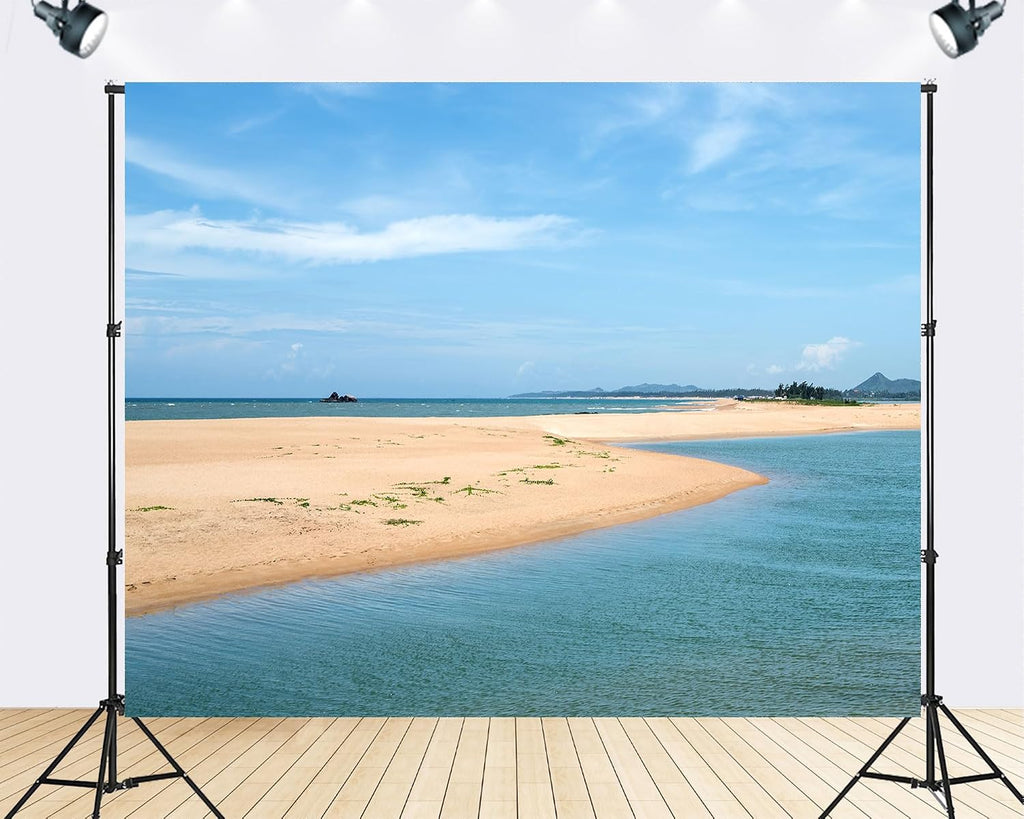 Trykid 20x10ft Serene Tropical Beach Sandbar Backdrop Clear Blue Water Pristine Shoreline Photography Background Coastal Vacation Tapestry Party Decoration Photo Studio Prop Fabric