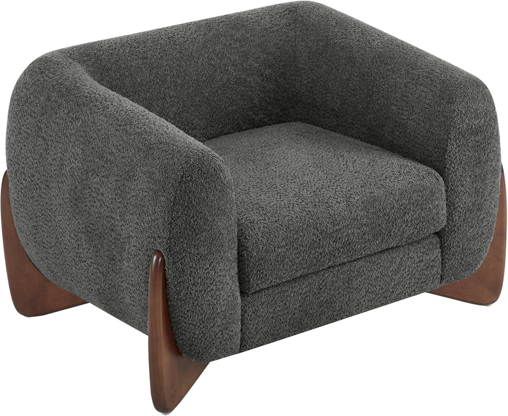 Christopher Knight Home Holly Modern Boucle Fabric Upholstered Club Chair for Living Room, Home Office, Apartment, Relaxing Chair with Removable Cushion and Birch Wood Legs, Dark Gray + Walnut