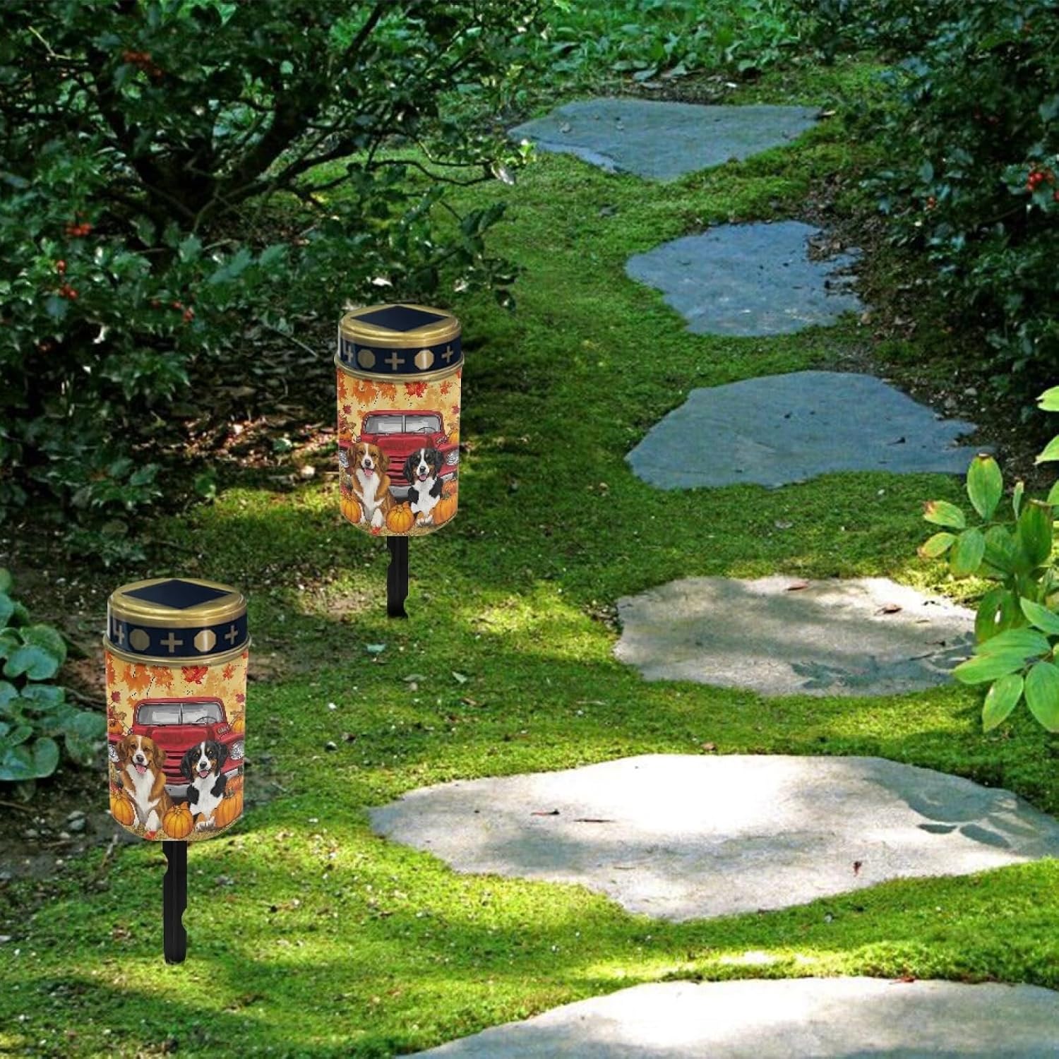 Thanksgiving Puppy Dog Solar Garden Lights Waterproof Solar Pathway Lights Outdoor Set of 10 Thanksgiving Decor Stake Lights Outdoor Decorative for Yard Patio Spotlight Driveway