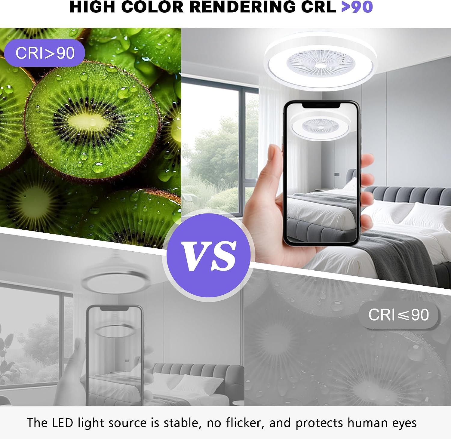 24' Bladeless Ceiling Fans with RGB Light, Low Profile Ceiling Fan with Light, Smart Modern Ceiling Fan with App/Remote/Voice Control, 3 Dimmable LED Light for Bedroom, Living Room White