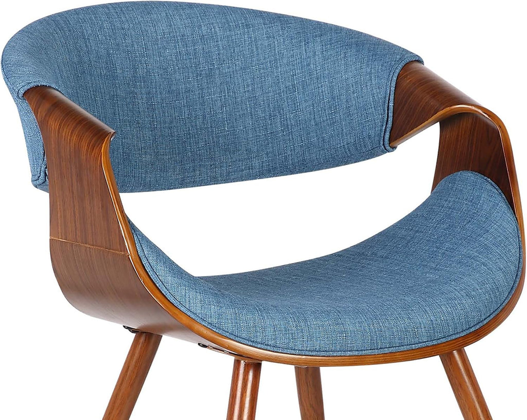 Armen Living Butterfly Mid-Century Dining Chair in Walnut Finish and Blue Fabric - Set of 2