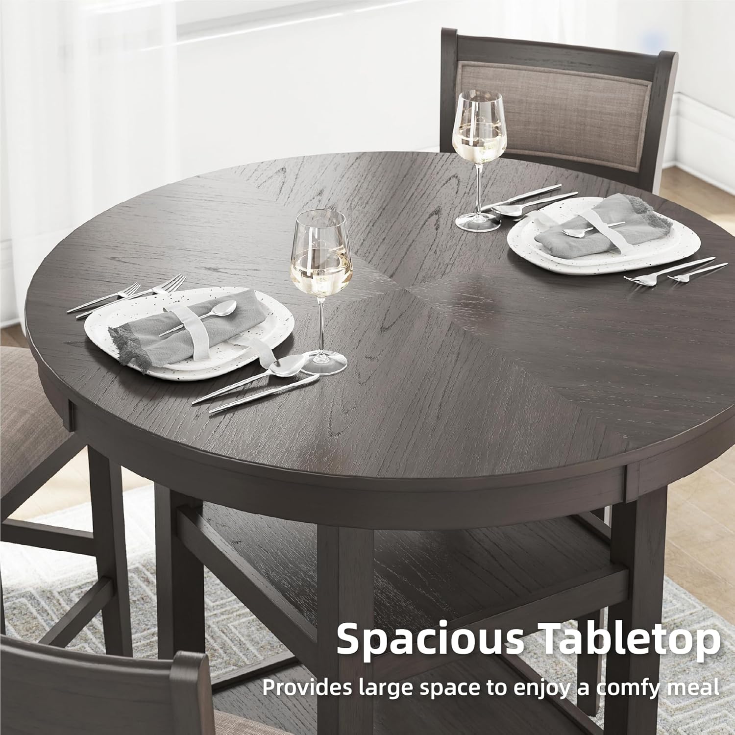 Signature Design by Ashley Wrenning Modern Diamond Patterned Counter Height Dining Table and 4 Upholstered Bar Stools with 2 Shelves, Set of 5, Gray & Light Gray