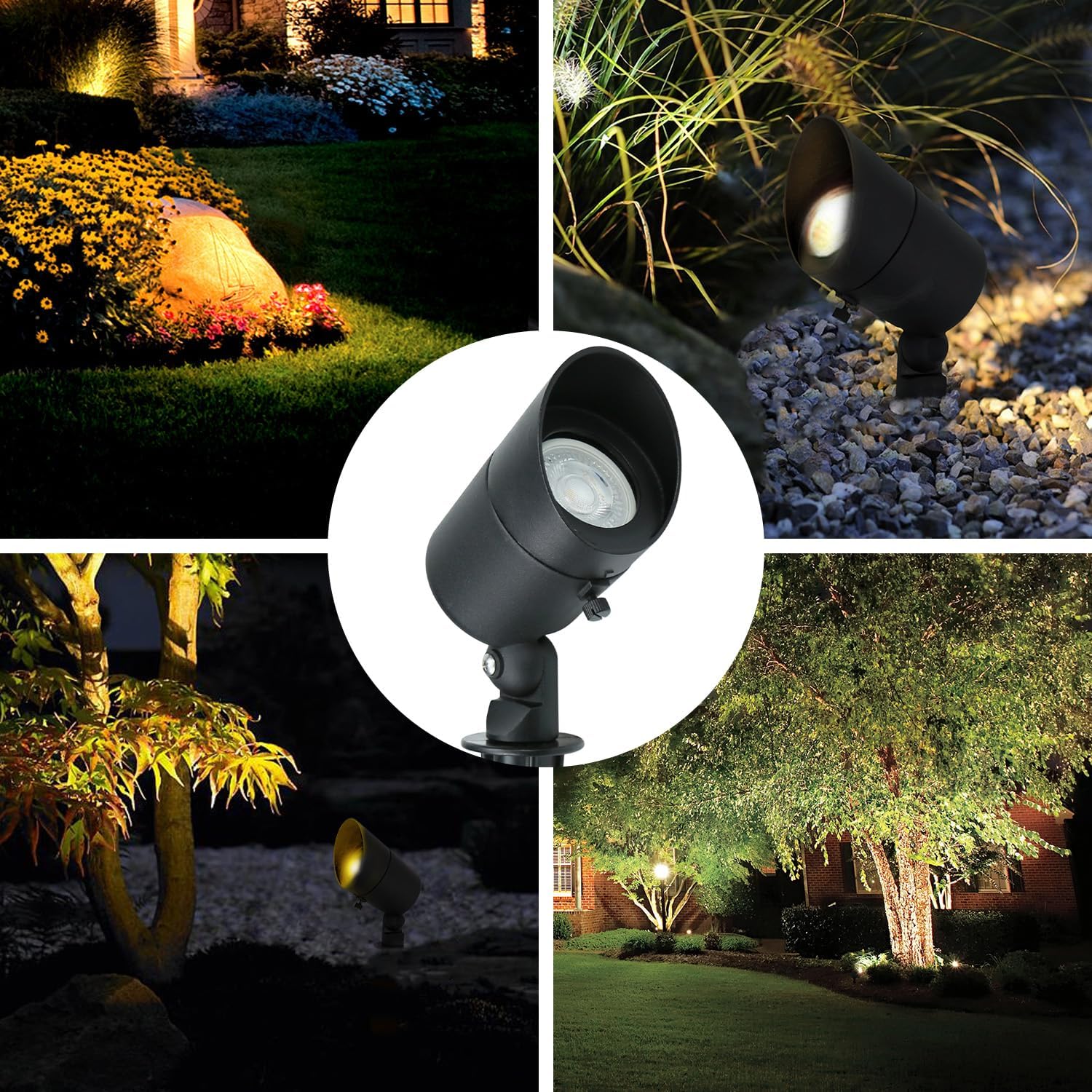 Lumina Lighting® 4W Landscape Lighting 12V Landscape Lights Low Voltage Landscape Spotlights Warm White Waterproof Outdoor Replaceable LED Bulb for Garden, Lawn, Porch, Patio and Yard (Black, 6-Pack)