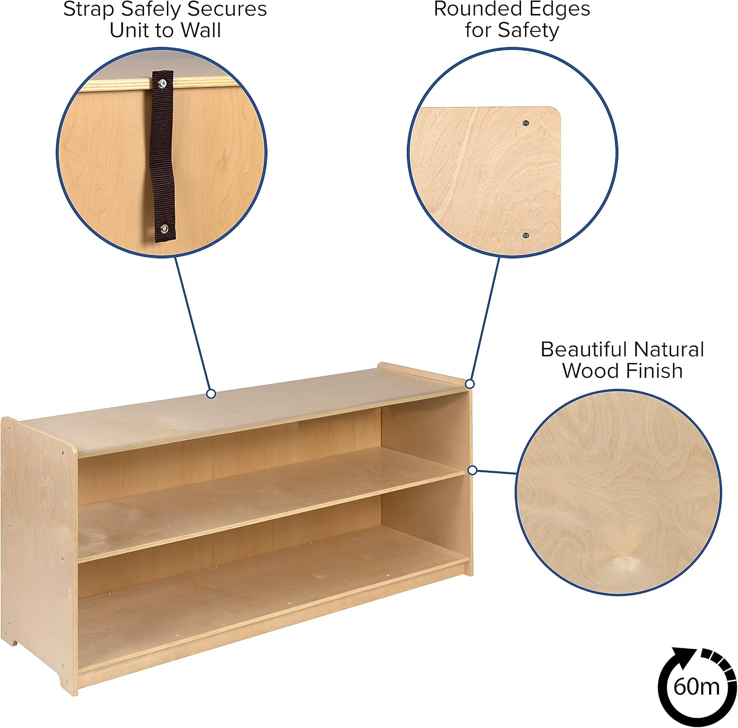Flash Furniture Hercules Wooden 2 Section School Classroom Storage Cabinet for Commercial or Home Use - Safe, Kid Friendly Design - 24'H x 48'L (Natural)